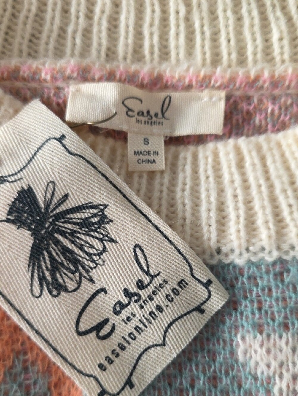 NWT Easel Oversized Small Floral Crewneck Sweater in Cream, Orange & Pink - Picture 3 of 5